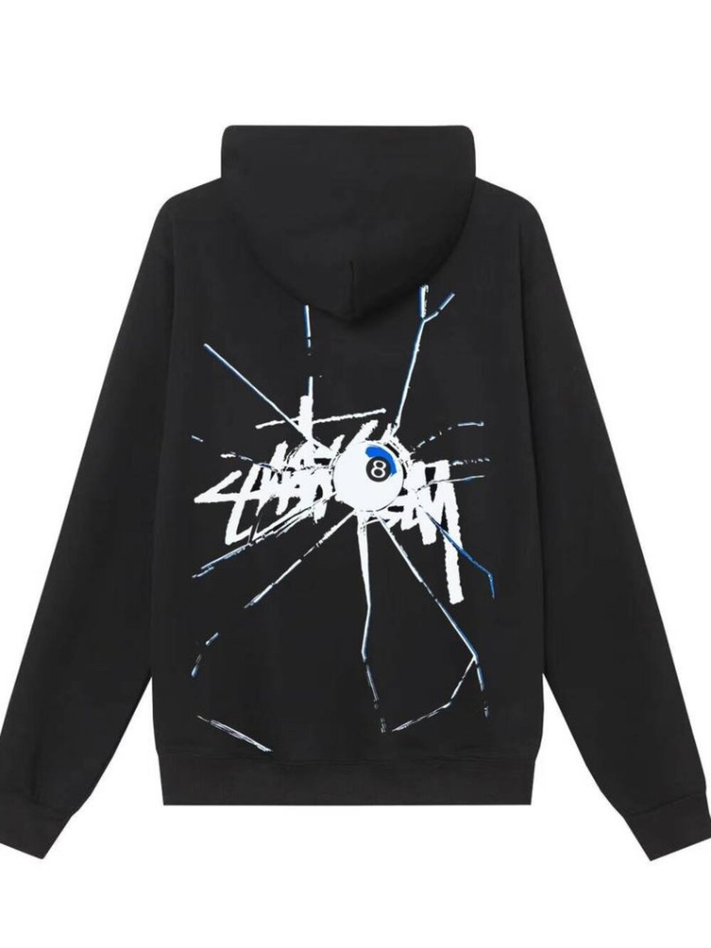 Stussy Shatter Effect 8 Ball Hoodie Black Streetwear Fleece Sweatshirt